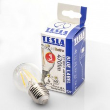 TESLA LED minigömb FILAMENT RETRO izzó E27 4W 230V 470lm 2700K 360°,clear