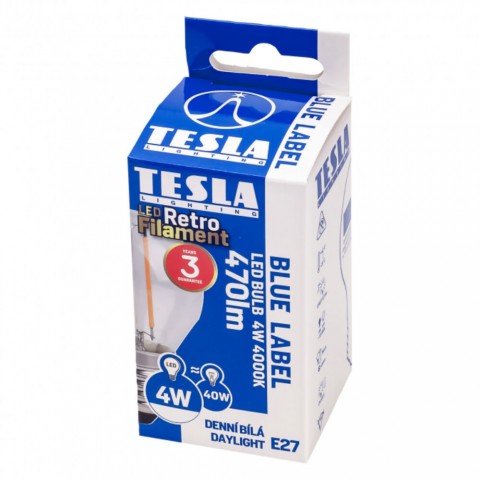 TESLA LED minigömb FILAMENT RETRO izzó E27 4W 230V 470lm 4000K 360°,clear