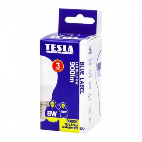 TESLA LED minigömb izzó E27 8W 230V 900lm 3000K 220°