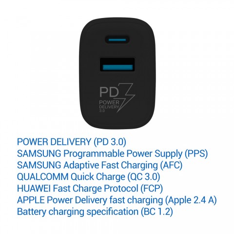 TESLA Power Charger T220 25W (fekete) gyorstöltő