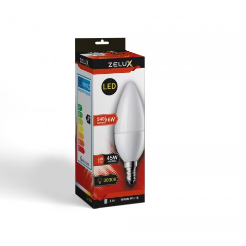 Zelux Led Candle C37 6W E14 3000K Gyertya Izzó 