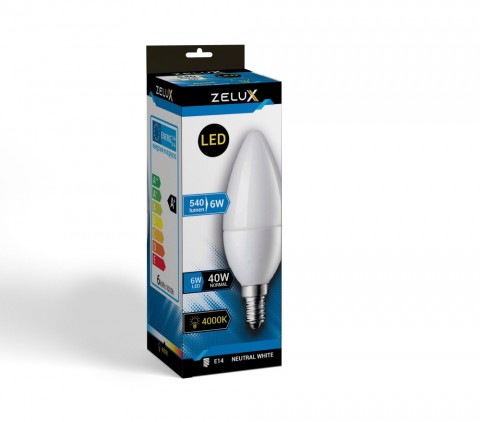 Zelux Led Candle C37 6W E14 4000K Gyertya izzó