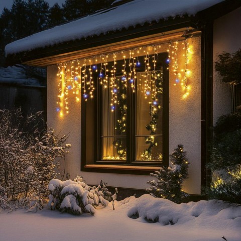 HOME KKF600D10M LED es sziporkázó fényfüggöny, 600 db melegfehér DOT LED, átlátszó vezeték, 10 méter, hálózati adapter, kül- és beltéri kivitel