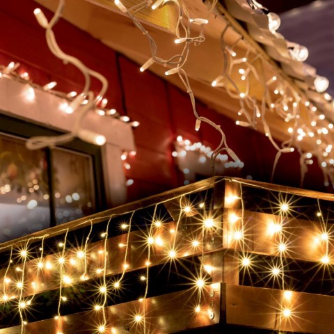 Home KKF 908/WW LED es fényfüggöny, 30 m / 900 db melegfehér LED, 8 fényprogram, fehér vezeték, hálózati adapter, kül- és beltéri kivitel