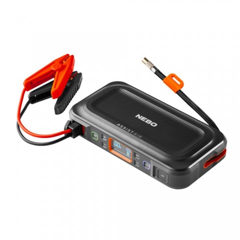 NEBO NEB PBK-0004-G Assist-Air Jump Starter, 1500 A, 55,5 Wh akkumulátor, 120 PSI, 1x USB-A (2,1 A), 1x USB-C (20 W), 200 lm, indítás rásegítő