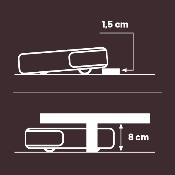 1,5 cm-es küszöbök felett és 8 cm magas bútorok alatt is átjut